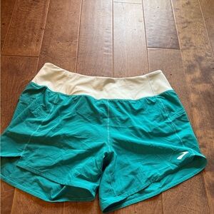 Brooks Women's Turquoise and Cream Athletic Shorts